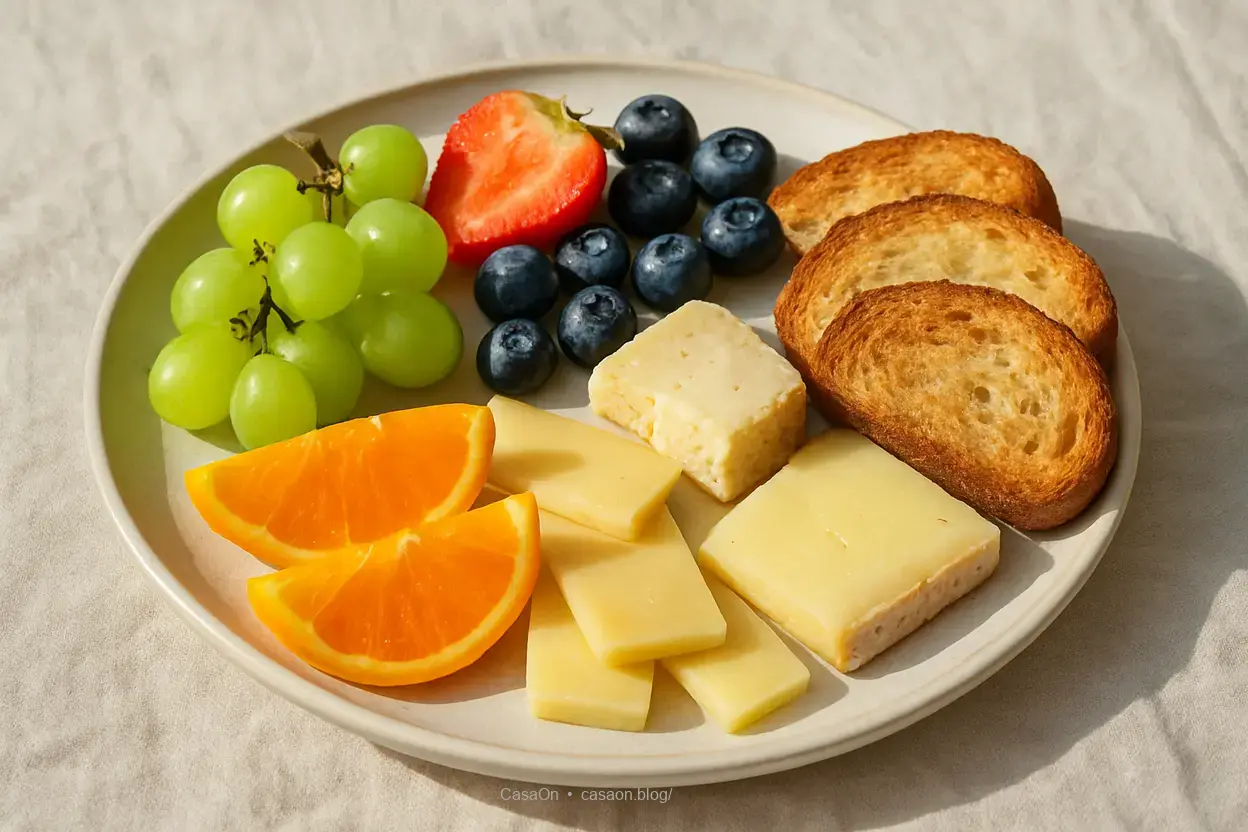 Ideias de refeições para o girl dinner Prato colorido com jantar simples.