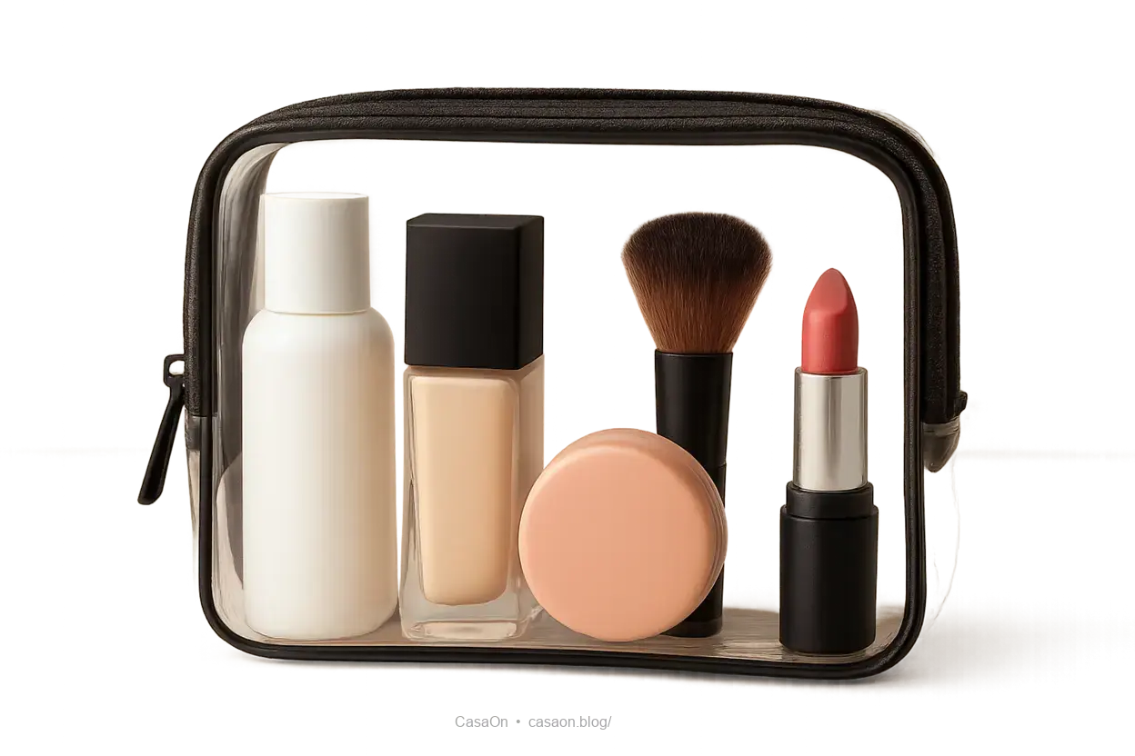 Nécessaire compacta para viagens Nécessaire compacta para viagens com produtos de beleza.