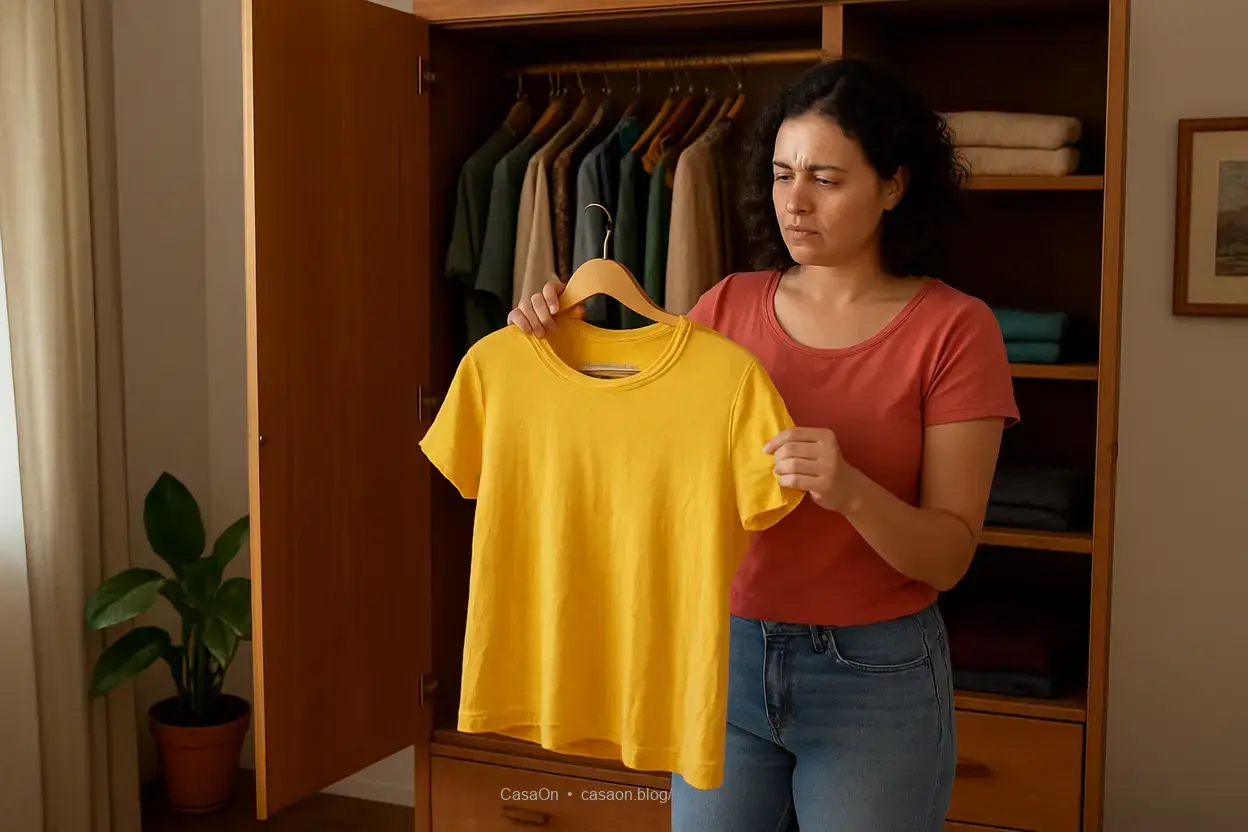 Revisão de roupas itens que ocupam espaço no guarda-roupa sendo revisados