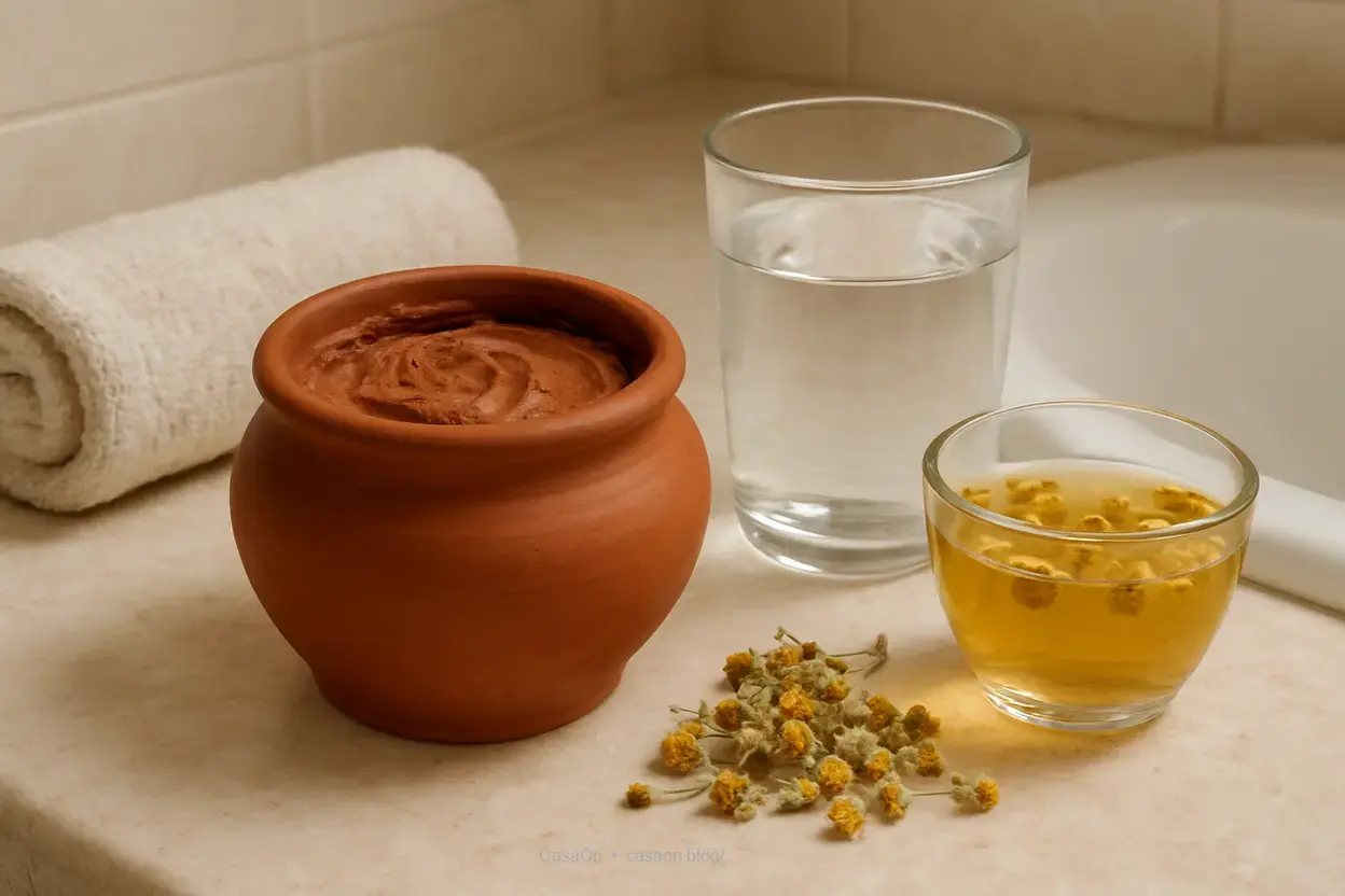 Benefícios da Argila Vermelha Argila vermelha e ingredientes naturais para skincare.