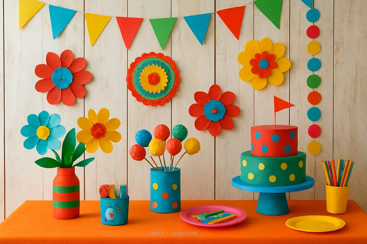 decoração econômica para festas utilizando itens reciclados