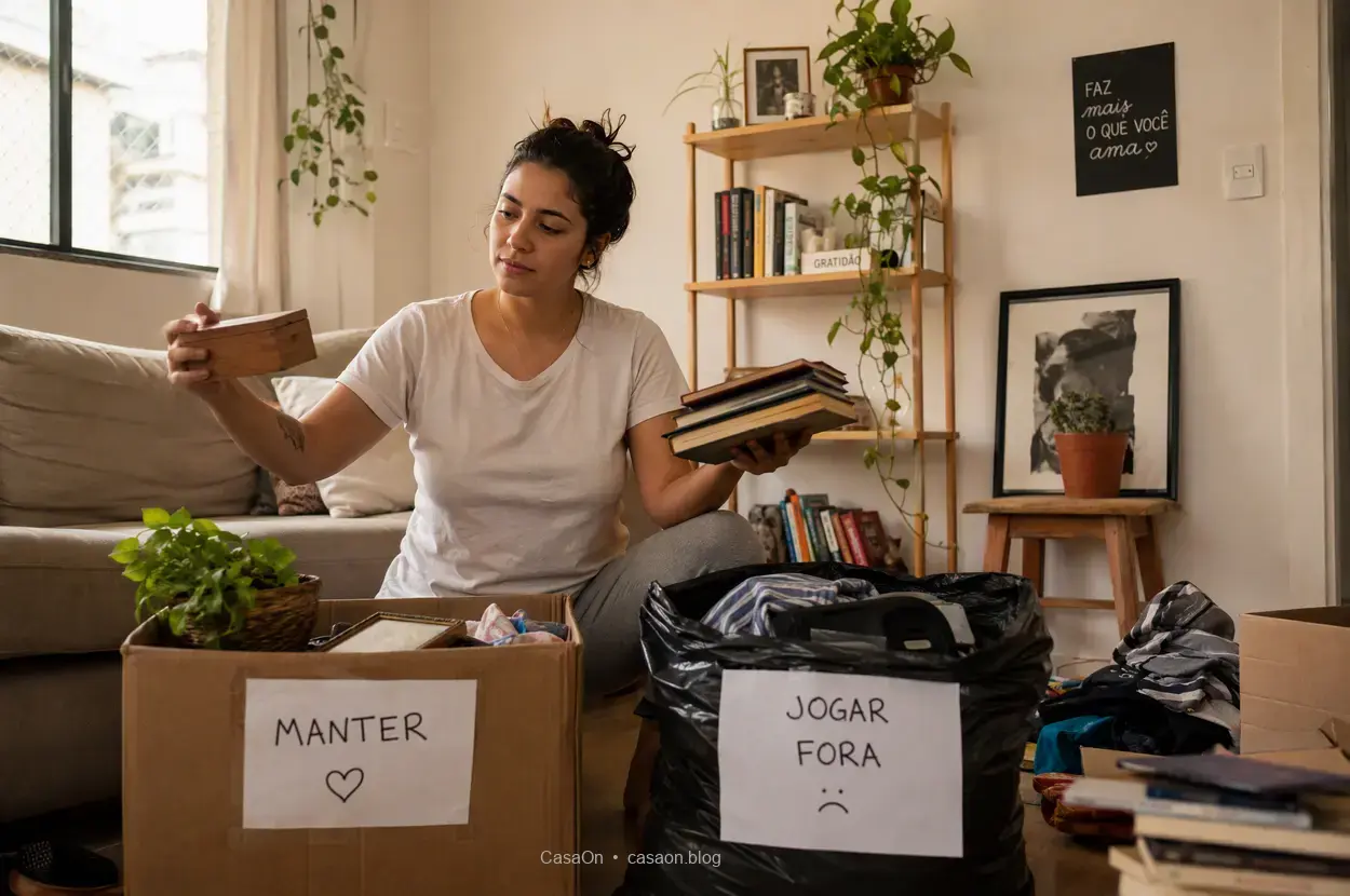 Organizar casa mudança com descarte de itens.