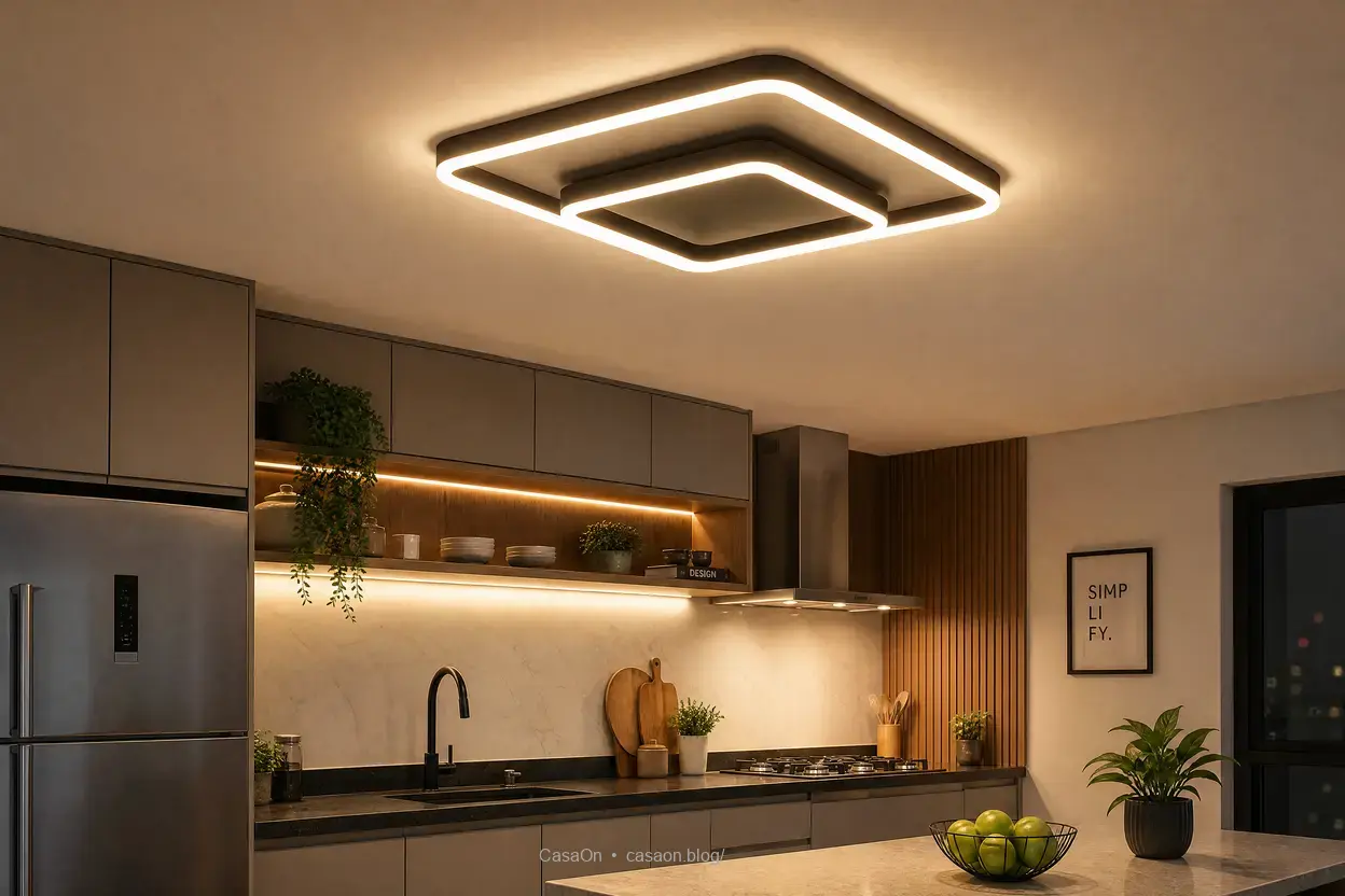 Luminária de teto moderna na cozinha com luz LED