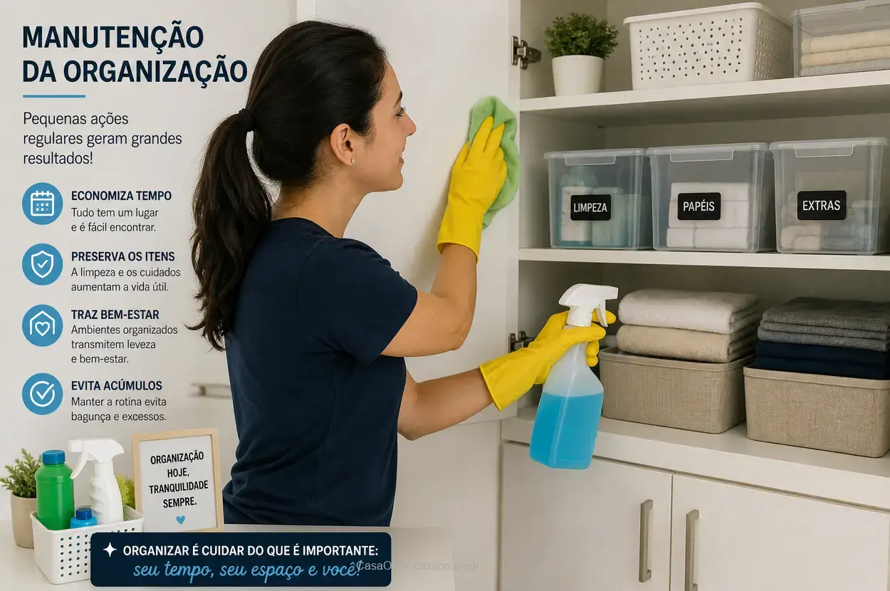 Pessoa limpando armário para manter a organização.