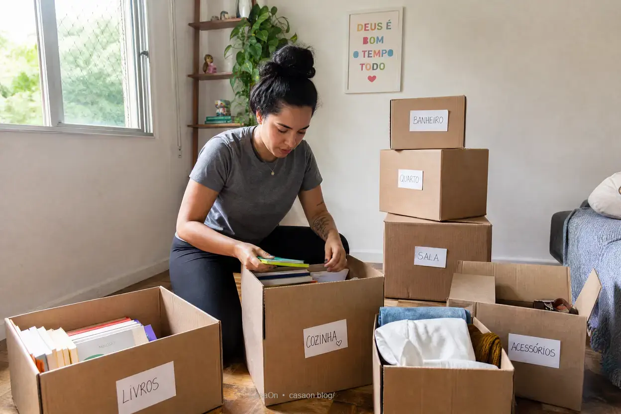 Pessoa organizando casa antes da mudança.